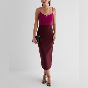 Express body contour color block midi sweater dress